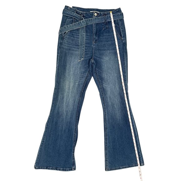 Almost Famous Y2K Juniors Size 11 High Rise Flare Jeans Blue Denim Tie Belt - Picture 7 of 14